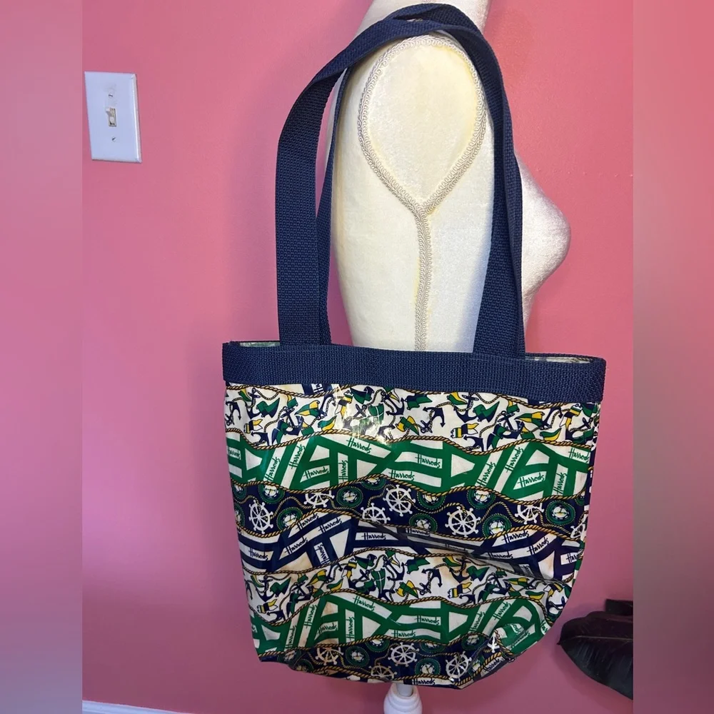 RARE FIND Vintage Harrods Knightsbridge sailing regatta laminated shopper tote